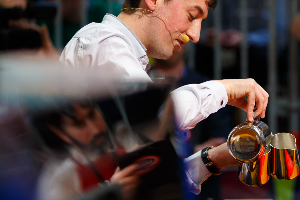 MELBOURNE, 25 May: Colin HARMON from Ireland competing in the semifinals and winning a spot in the final 6 competitors of the 2013 World Barista Championship at the Melbourne Show Grounds in Melbourne, Australia. The national champions of Australia, Italy, Ireland, New Zealand, United States and El Salvador made the final after 3 days of competition with the national barista champions of 52 countries.. Photo Sydney Low / syd-low.com